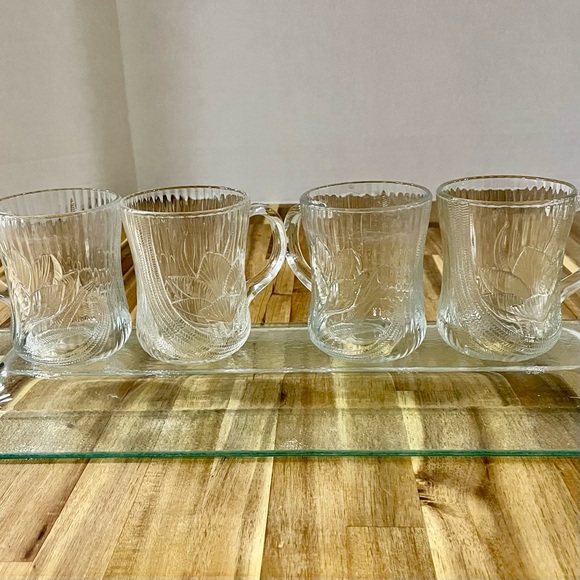 Arcoroc France Vintage Canterbury Crocus Clear Glass Cups Coffee Mugs 1960’s - Picture 2 of 10